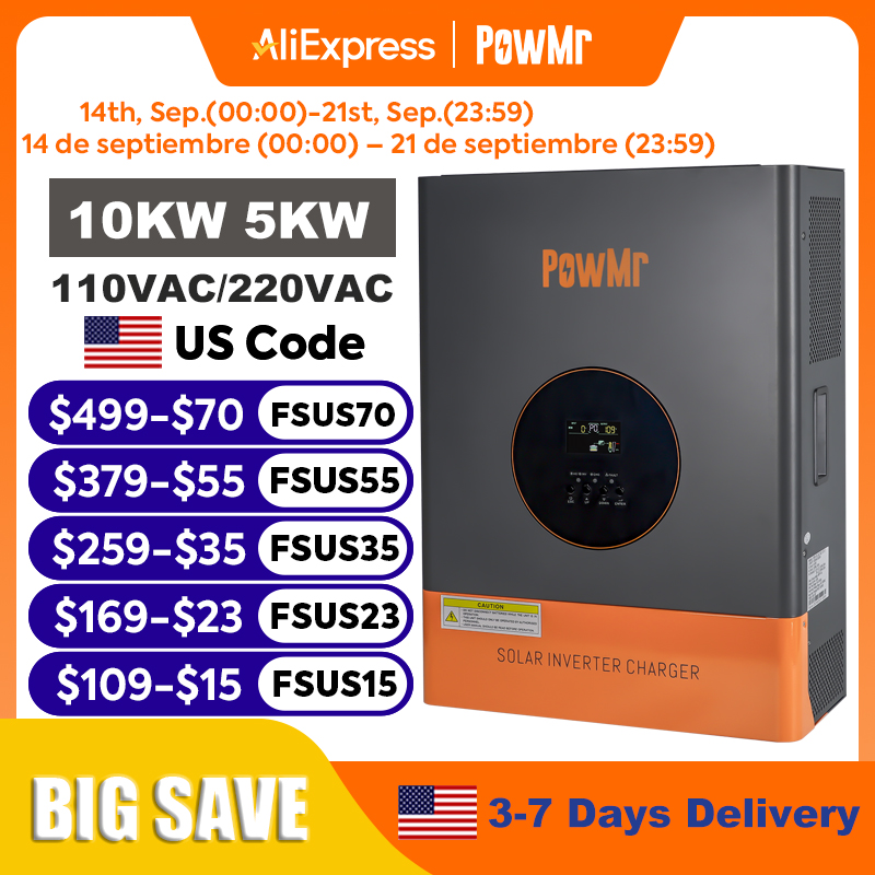 محول طاقة PowMr بقدرة 10 كيلو  - مراجعة Split Phase Inverter 10Kw 110V 220V وسعره
